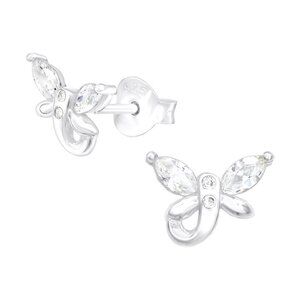 Sterling Silver Crystal Butterfly Stud Earrings